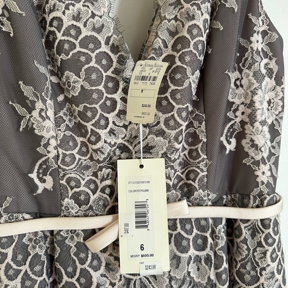 ERIN by Erin Fetherston Belted Grey Pink Floral Gown Dress Size 6 Formal Full - Picture 2 of 5